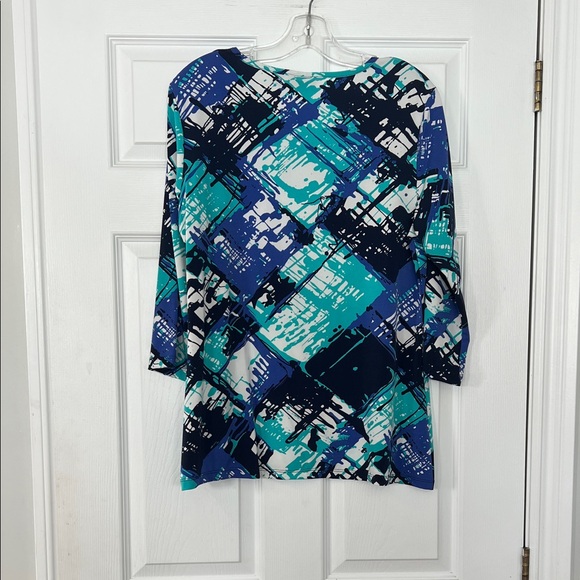 Nina Leonard Abstract Blue and Teal Blouse - Picture 4 of 4